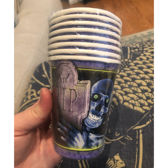 NWT HALLOWEEN PARTY Bundle Plates Napkins Cups Creepy Bones RIP Grave Skeleton - Picture 3 of 12